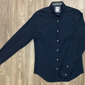 Zara Men's Navy Polka Dot Shirt